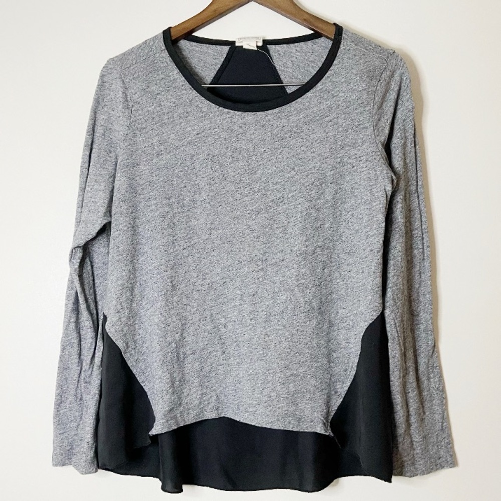 Colorblock 100% Cotton Knit Top Size XL Woven Panel Silky Sheer Back